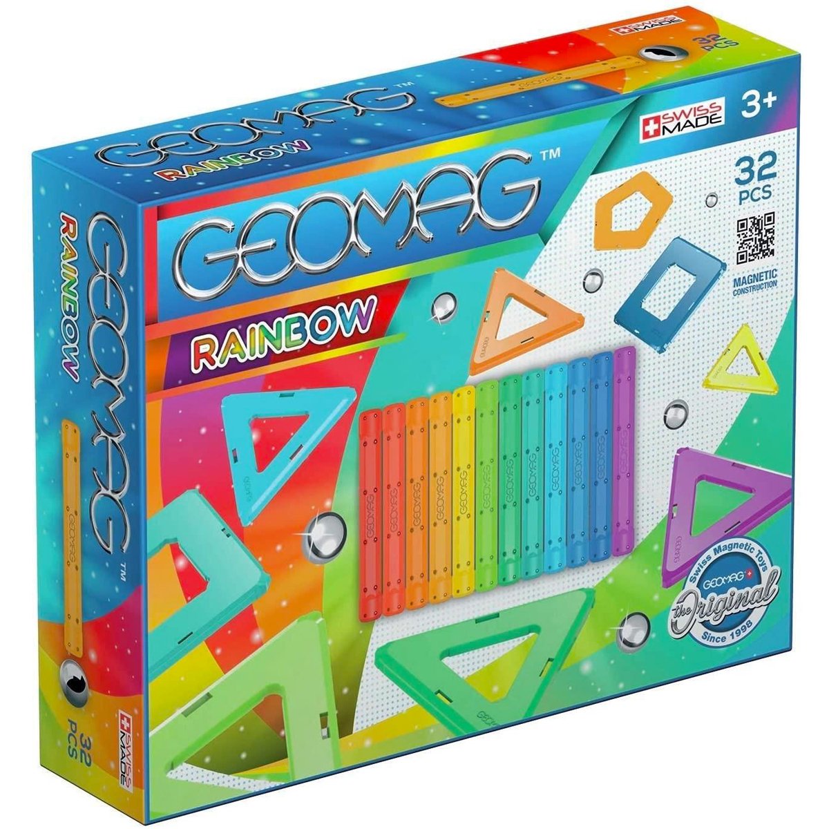 Geomag Rainbow Magnetic Construction Set - 32 Pieces Master Kids Company Grafix Magne Builds Tile Set - 24 Pcs 